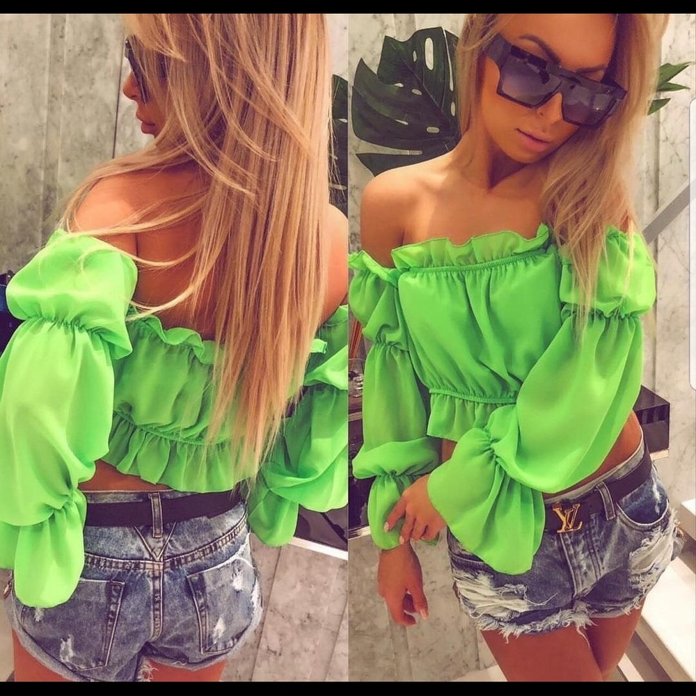 Tank neon green, sexy shoulder